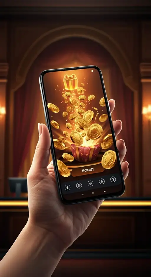 Bannière de promotion colorée du bonus de bienvenue de Casino Jackpot Bob, illustrant des pièces d'or et des tours gratuits pour des aventures spatiales.